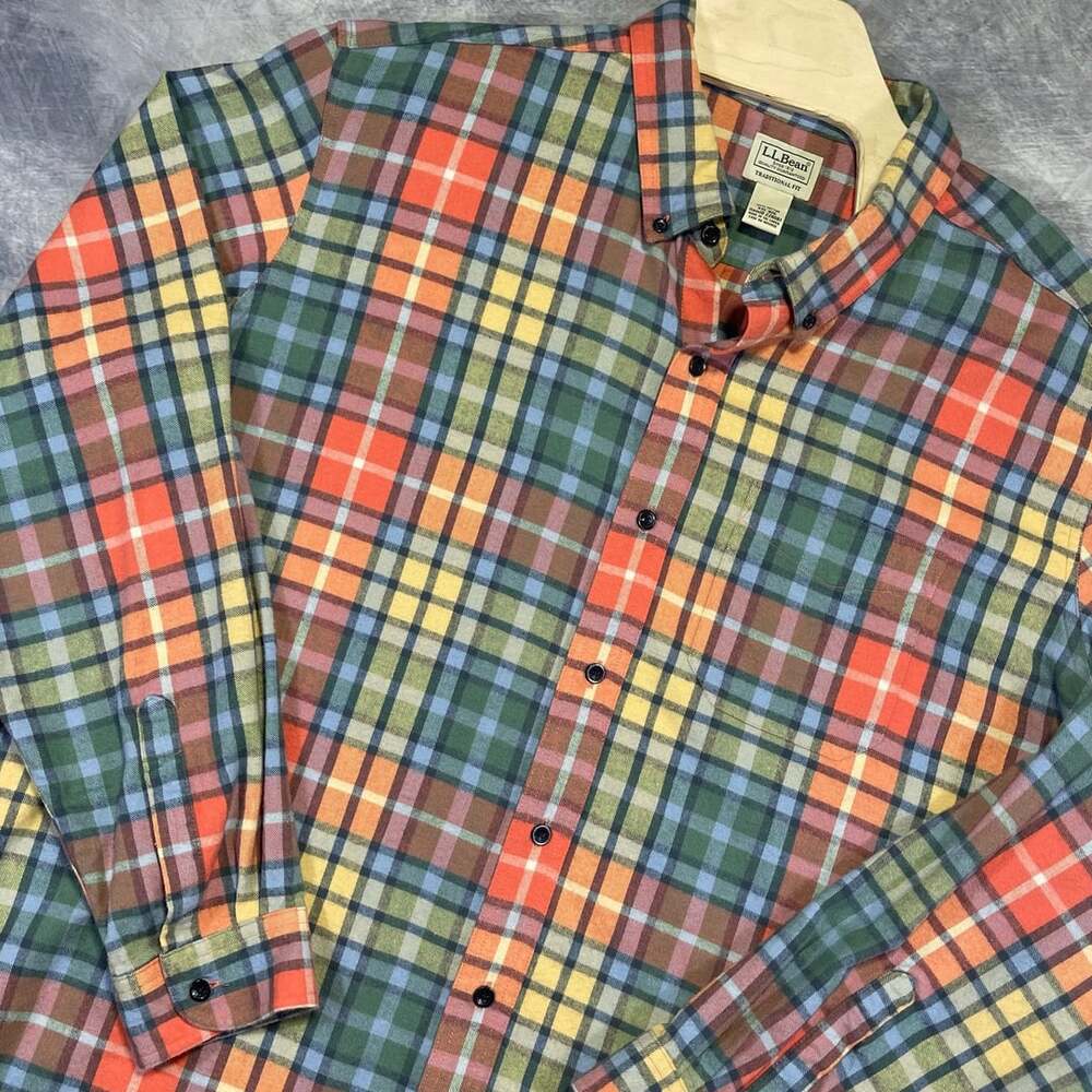 L.L. Bean Plaid Flannel Shirt Size XXL-Reg Multi Color Traditional Fit